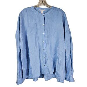Eileen‎ Fisher Organic Linen Button-Up Shirt L Light Blue Ethical Lagenlook
